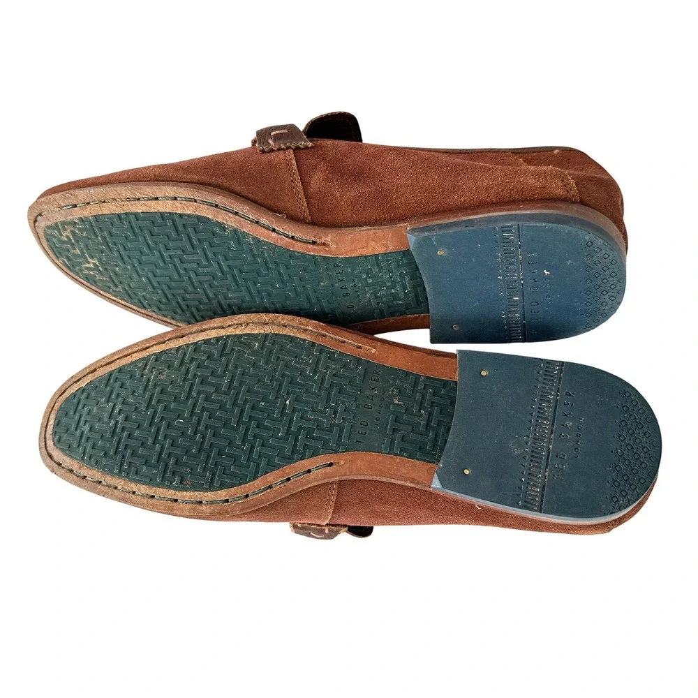 Ted Baker London Mens Brown Suede Loafers Knot Detail Slip‎ On Shoes Tan